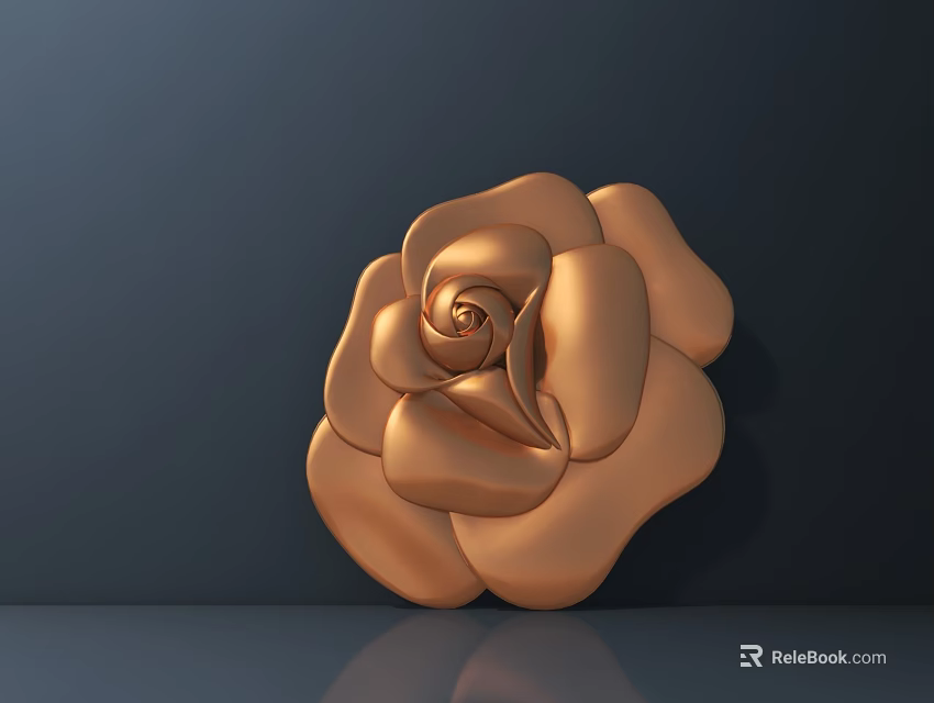 Intricate Copper Rose Carving With Sculptural Petals On Dark Background 3d model 