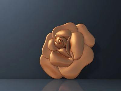 Intricate Copper Rose Carving With Sculptural Petals On Dark Background 3d model
