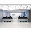 Modern Monitoring Room Interior With Multiple Screens Control Desks And Office Chairs