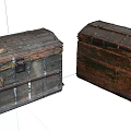 Two Vintage Wooden Trunks With Rustic Finish And Metal Accents On White
