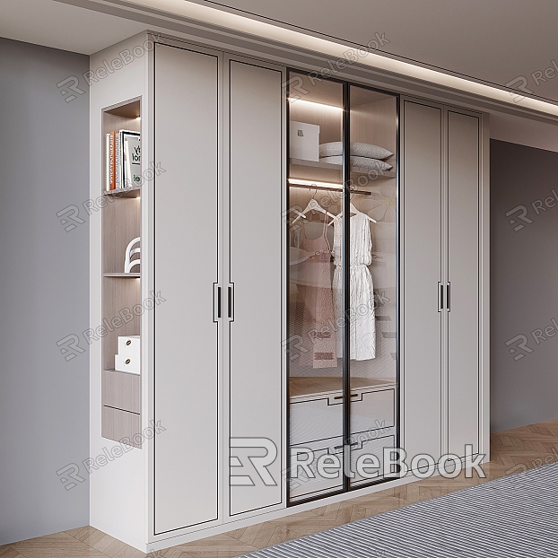 New Chinese Style Cream Style Wardrobe Glass Wardrobe Walk-in Custom Solid Wood Wardrobe Clothes Pillow Accessories model