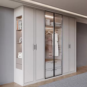 New Chinese Style Cream Style Wardrobe Glass Wardrobe Walk-in Custom Solid Wood Wardrobe Clothes Pillow Accessories 3d model