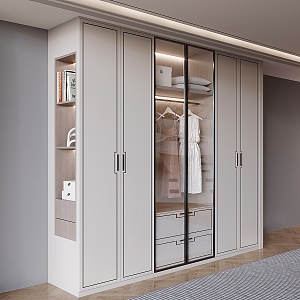 New Chinese Style Cream Style Wardrobe Glass Wardrobe Walk-in Custom Solid Wood Wardrobe Clothes Pillow Accessories 3d model