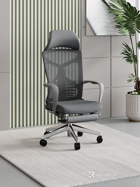 Modern Office Chair with Mesh Back Gray Seat Metal Frame Rolling Wheels in Contemporary Interior 3d model 
