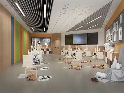 School Art Classroom With Easels Artworks And Facilities 3d model