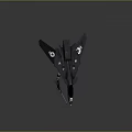 Black Fighter Aircraft with Pirate Skull Crossbones Symbols and Yellow Accents in Futuristic Design