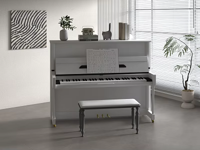 Art Supplies and Musical Instruments in Creative Studio With Piano Canvas and Brushes 3d model