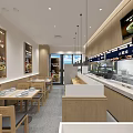Bright Modern Restaurant Interior With Wooden Tables Chairs Menu Displays And TV Screens