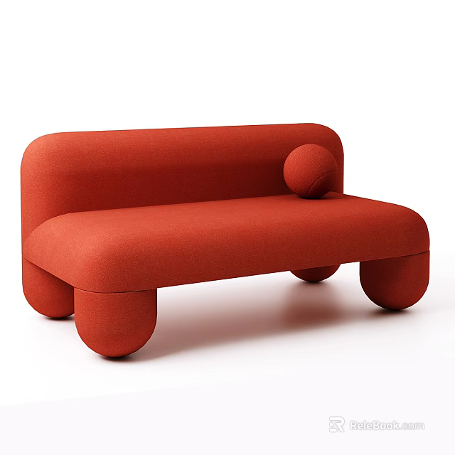 Orange Modern Sofa With Rounded Shape And Round Cushion For Living Room 3d model 
