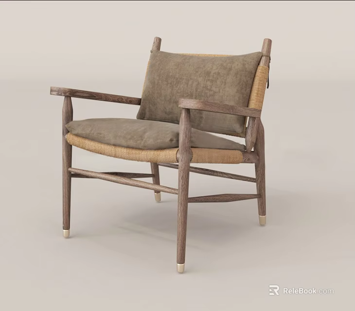 Modern Leisure Chair With Wooden Frame Woven Seat And Padded Backrest 3d model 