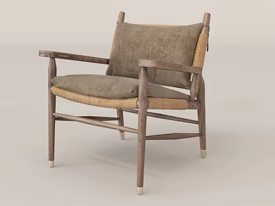 Modern Leisure Chair With Wooden Frame Woven Seat And Padded Backrest 3d model