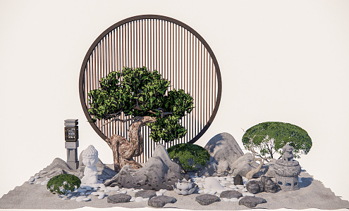 New Chinese style landscape sketch rockery waterscape dry landscape rockery stone lamp stone 3d model