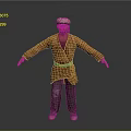 Man Wearing Pink Turban Orange Robe Green Belt And Worn Gray Pants