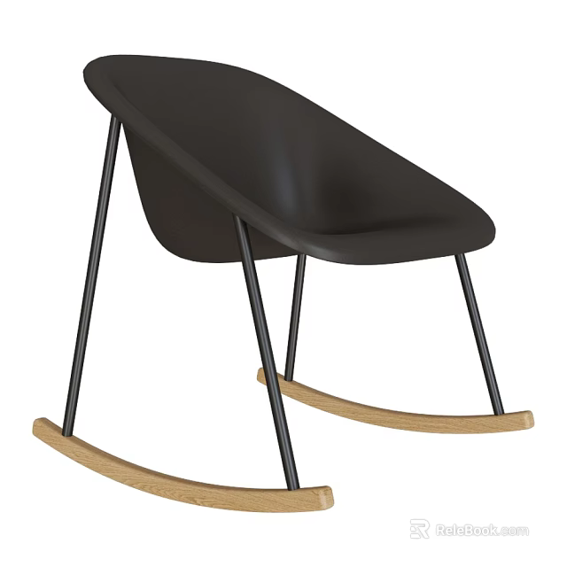 Modern Black Rocking Leisure Chair with Metal Frame and Wooden Rocker Base 3d model 