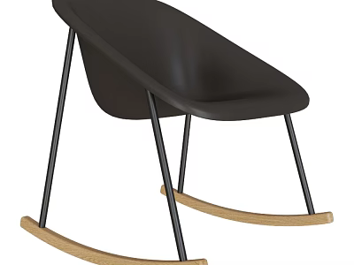 Modern Black Rocking Leisure Chair with Metal Frame and Wooden Rocker Base 3d model