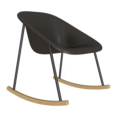 Modern Black Rocking Leisure Chair with Metal Frame and Wooden Rocker Base 3d model