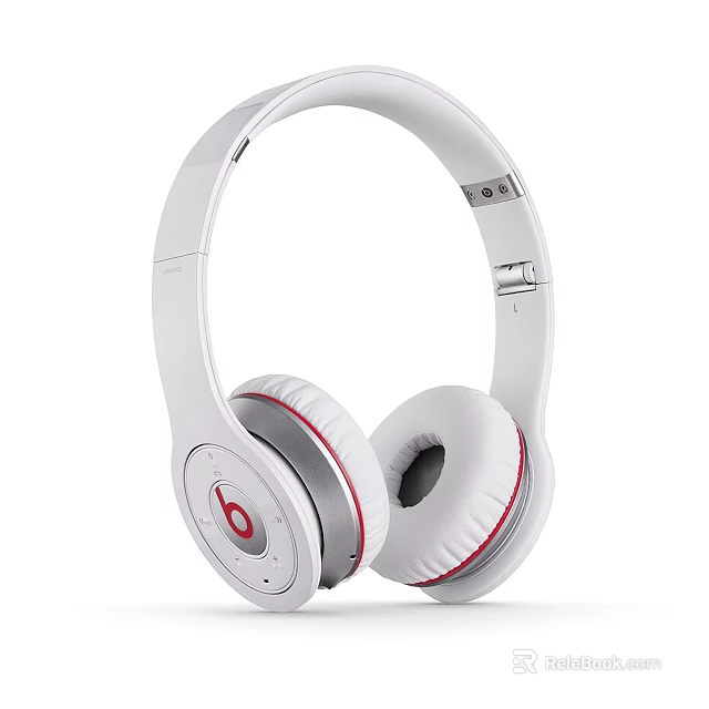 White Over Ear Headphones With Red Accents And Comfortable Stereo Sound Design 3d model 