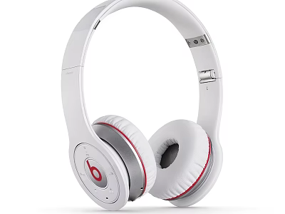 White Over Ear Headphones With Red Accents And Comfortable Stereo Sound Design 3d model