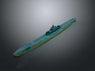 Sleek Teal Gradient Submarine Model With Conning Tower On Dark Background 3d model