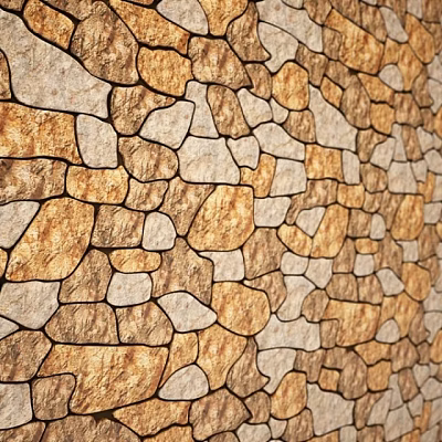 Natural Stone Wall Displaying Irregular Blocks Warm Color Tones and Textured Surface 3d model