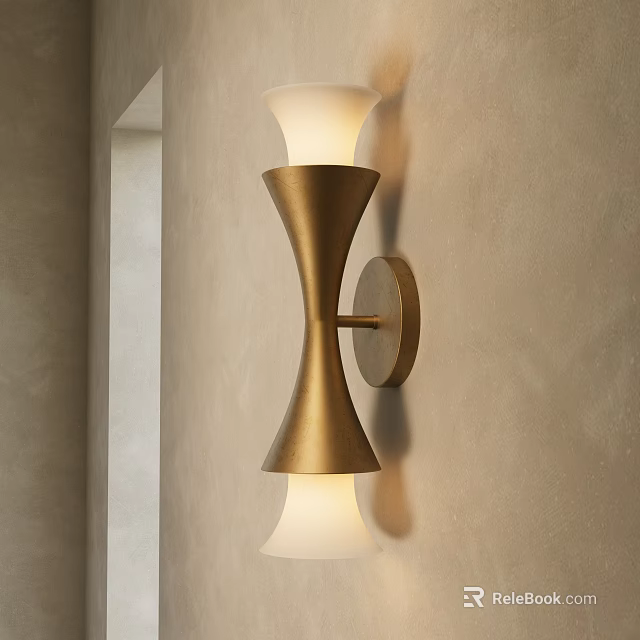 Golden Modern Wall Lamp With Double White Lampshades And Metal Body 3d model 