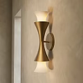 Golden Modern Wall Lamp With Double White Lampshades And Metal Body