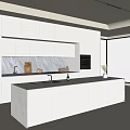 Modern Kitchen Interior With White Cabinets Central Island Quartz Countertop And Natural Light From Window