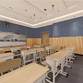 Modern School Classroom Interior With Large Screen Desks Chairs And Lectern Setup 3d model
