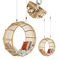 Rattan Woven Round Hanging Chair with Soft Cushions for Indoor Outdoor Use