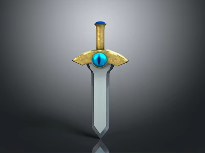 Fantasy Sword With Golden Hilt Blue Gemstone And Silver Blade Design 3d model