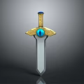 Fantasy Sword With Golden Hilt Blue Gemstone And Silver Blade Design