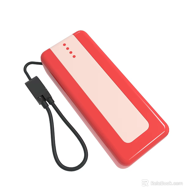 Red Slim Power Bank With Black Lanyard And LED Indicator Lights 3d model 