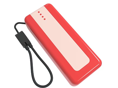 Red Slim Power Bank With Black Lanyard And LED Indicator Lights 3d model