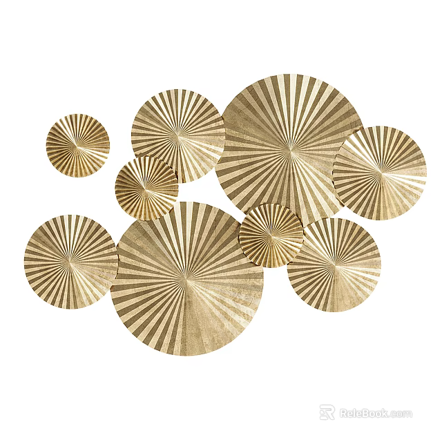 Multiple Golden Circular Wall Decor with Radiating Stripes and Fan Shaped Design for Home Interior 3d model 
