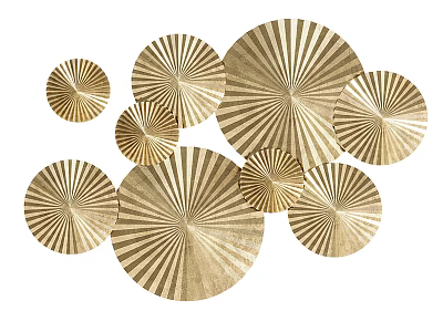 Multiple Golden Circular Wall Decor with Radiating Stripes and Fan Shaped Design for Home Interior 3d model