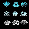 Black Wall Decorated With Blue And White Lotus Patterns In Various Designs 3d model