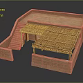 Traditional Red Brick Residential Building With Staircase And Roofed Section Design