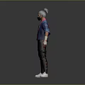 Stylish Character With Gray Hair Mask Blue Pink Striped Shirt Black Pants White Shoes
