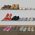 Different Types of Shoes Including Heels Flats and Slippers Display on Multiple Shelves