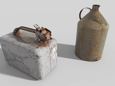 Old Rusty Gas Can And Jug As Vintage Household Items 3d model