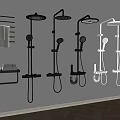 Wall Mounted Black and White Shower Heads with Towel Racks and Bathroom Accessories