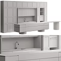 Modern Kitchen Featuring Gray And Dark Brown Cabinets With White Countertop Island