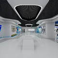 Modern Marine Technology Exhibition Hall Interior With White Curved Design And Digital Screens