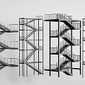 Modern Metal Staircases With Various Designs Railings And Multi Level Structures 3d model