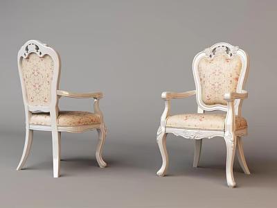 Classic European Style Dining Chairs With Carved Backrest Armrests Floral Patterned Cushions And Curved Legs 3d model