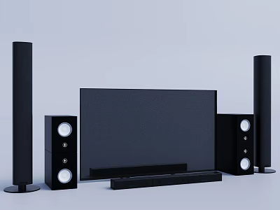 Modern Home Entertainment Electronics System with Flat Screen TV and Surround Sound Speakers 3d model