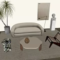 Quiet sofa tea table combination 3d model
