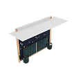 Dark Blue Textured Background Wall With Shiny Gold Decorations And Green Upholstered Backrest