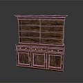 Antique Wooden Cabinet With Open Shelves And Storage Drawers In Classic Style