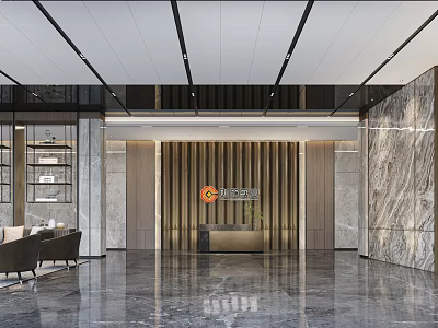 Elegant Modern Hotel Lobby Interior With Marble Floor Reception Desk And Sofa Area 3d model